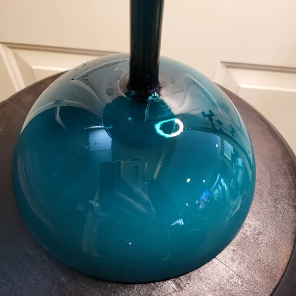 Beautiful Turquoise TEAL EMPOLI CASED GLASS PEDESTAL CANDY DISH - Picture 11 of 16